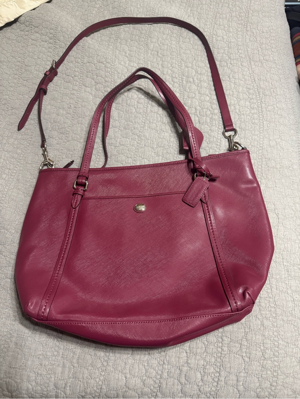 Coach Berry Pink Leather Convertible Shoulder Tote